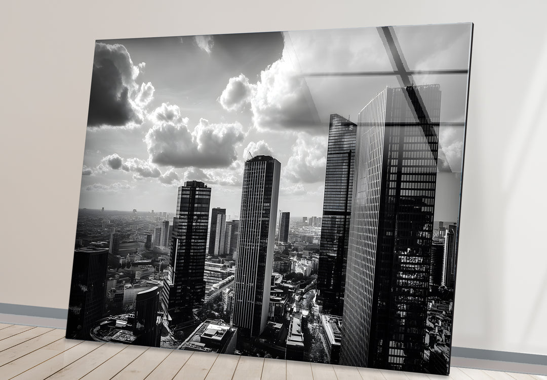 Captivating black and white framed art of a city skyline with stunning contrasts.