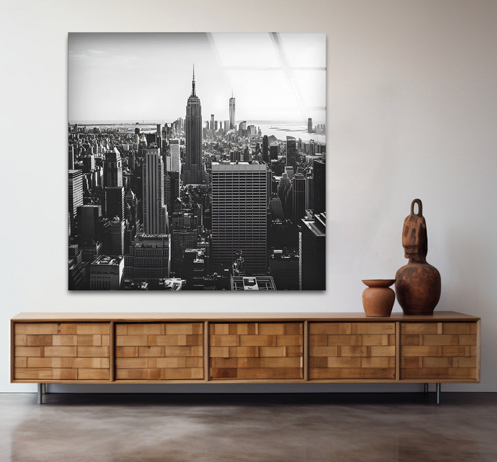 Modern black and white artwork highlighting the elegance of the Empire State Building in monochrome
