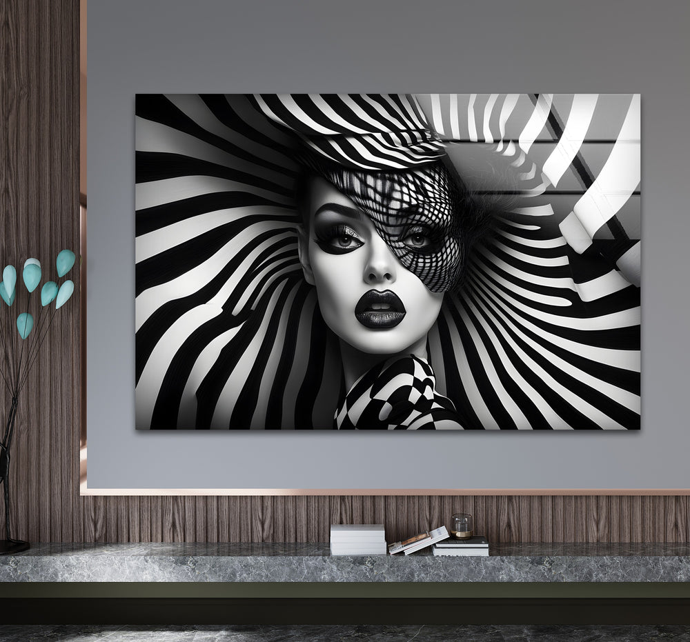 Stylish black and white wall art showcasing an elegant woman’s face in a minimalist composition
