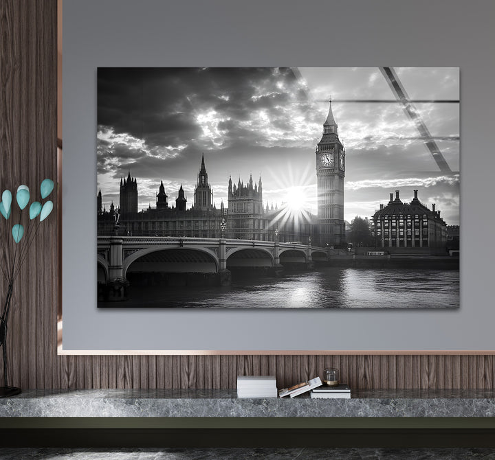 Stylish black and white wall art showcasing Westminster Bridge with intricate architectural details
