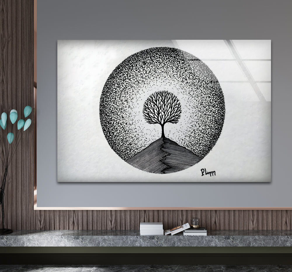 Sophisticated black and white artwork showcasing the intricate beauty of a tree.