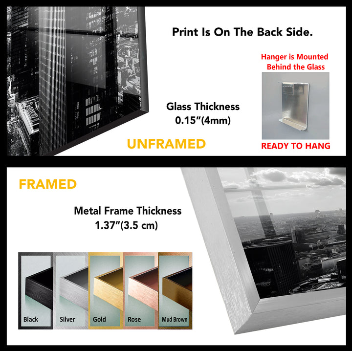 Black And White City Landscape Glass Wall Art