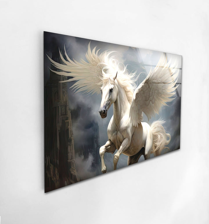 White Wing Horse Glass Wall Art custom glass pictures, glass art prints