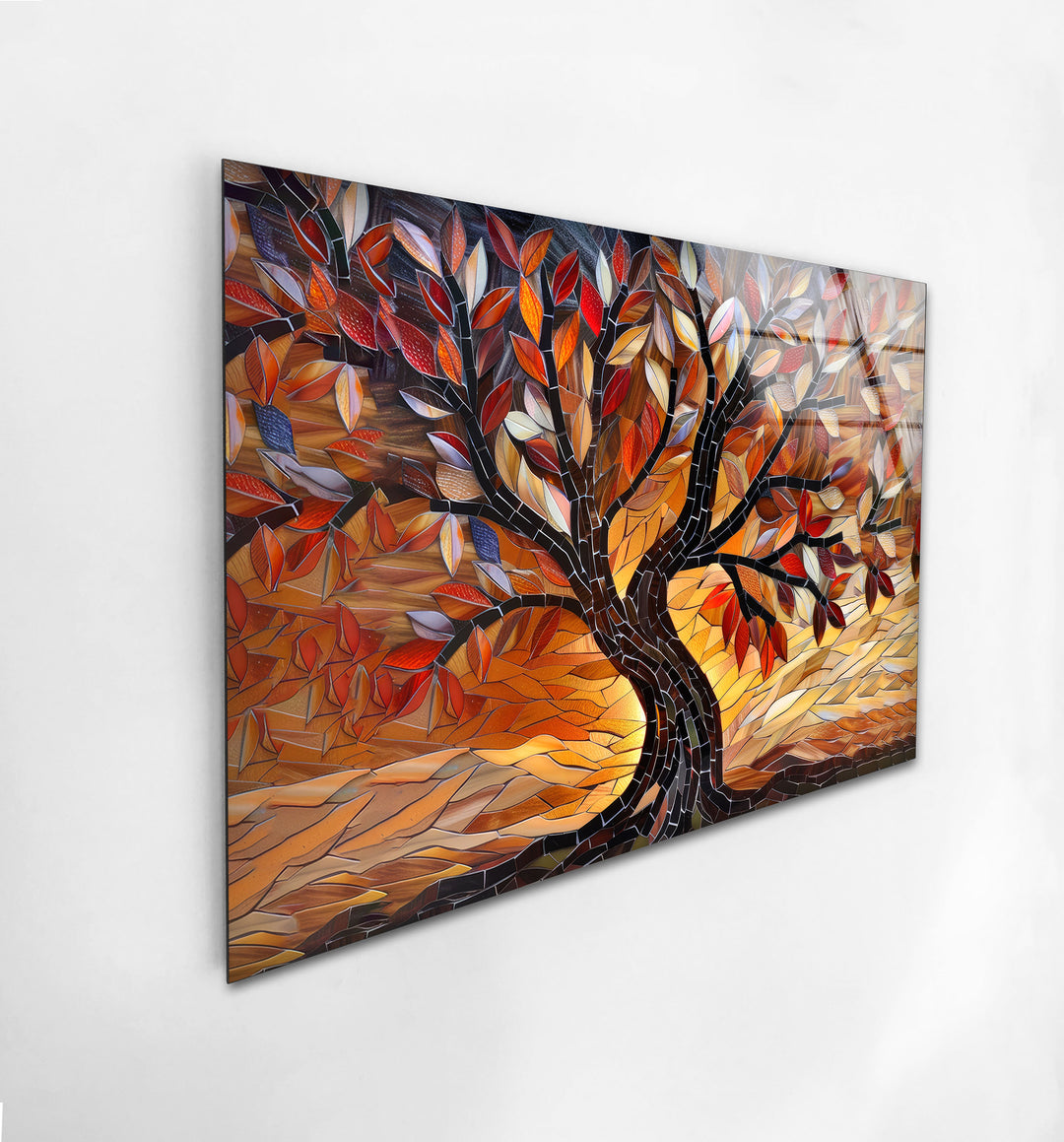 Tree of Life Orange Glass Wall Art photo print on glass, prints on glass wall art