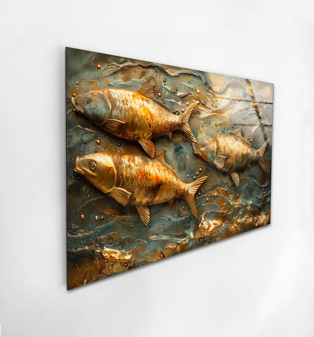 Golden Fishes Glass Wall Art photo print on glass, prints on glass wall art