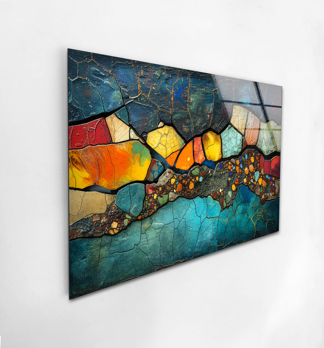 Colorful Stones Mosaic Design Glass Wall Art photo print on glass, prints on glass wall art
