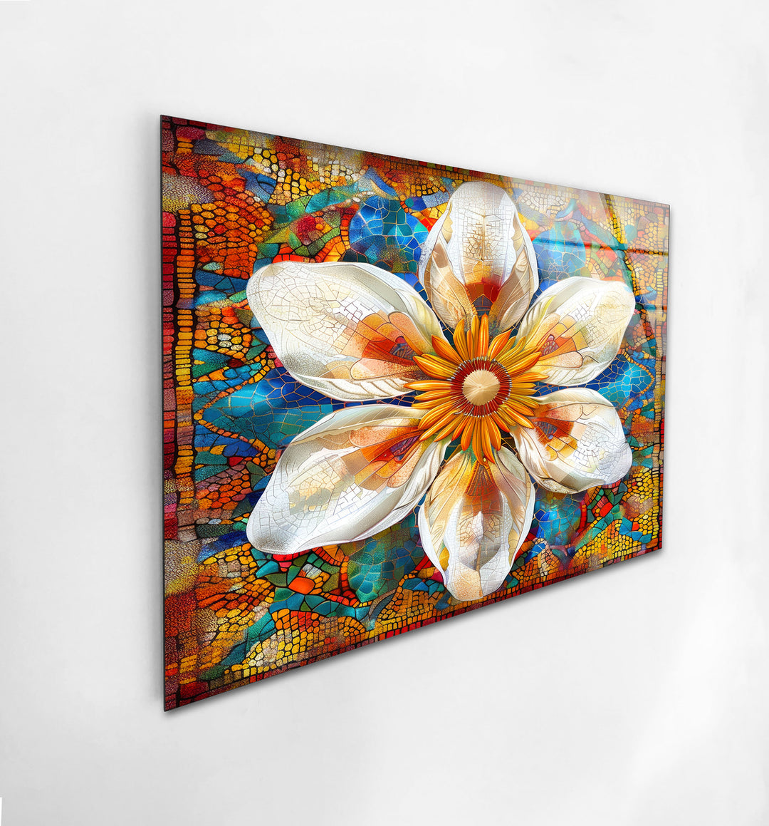 Mosaic Sunflower Glass Wall Art, glass image printing, glass prints from photos