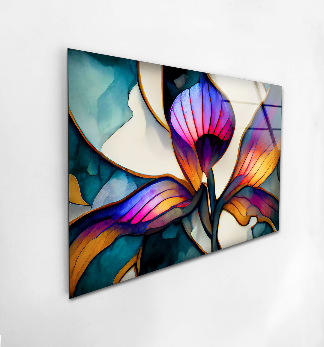 Vivid Stained Flower Glass Wall Art, glass pictures for Wall, glass prints wall art