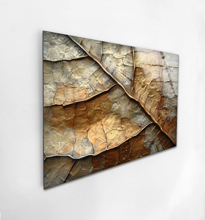 Bronze Leaf Abstract Glass Wall Art glass pictures for Wall, glass prints wall art