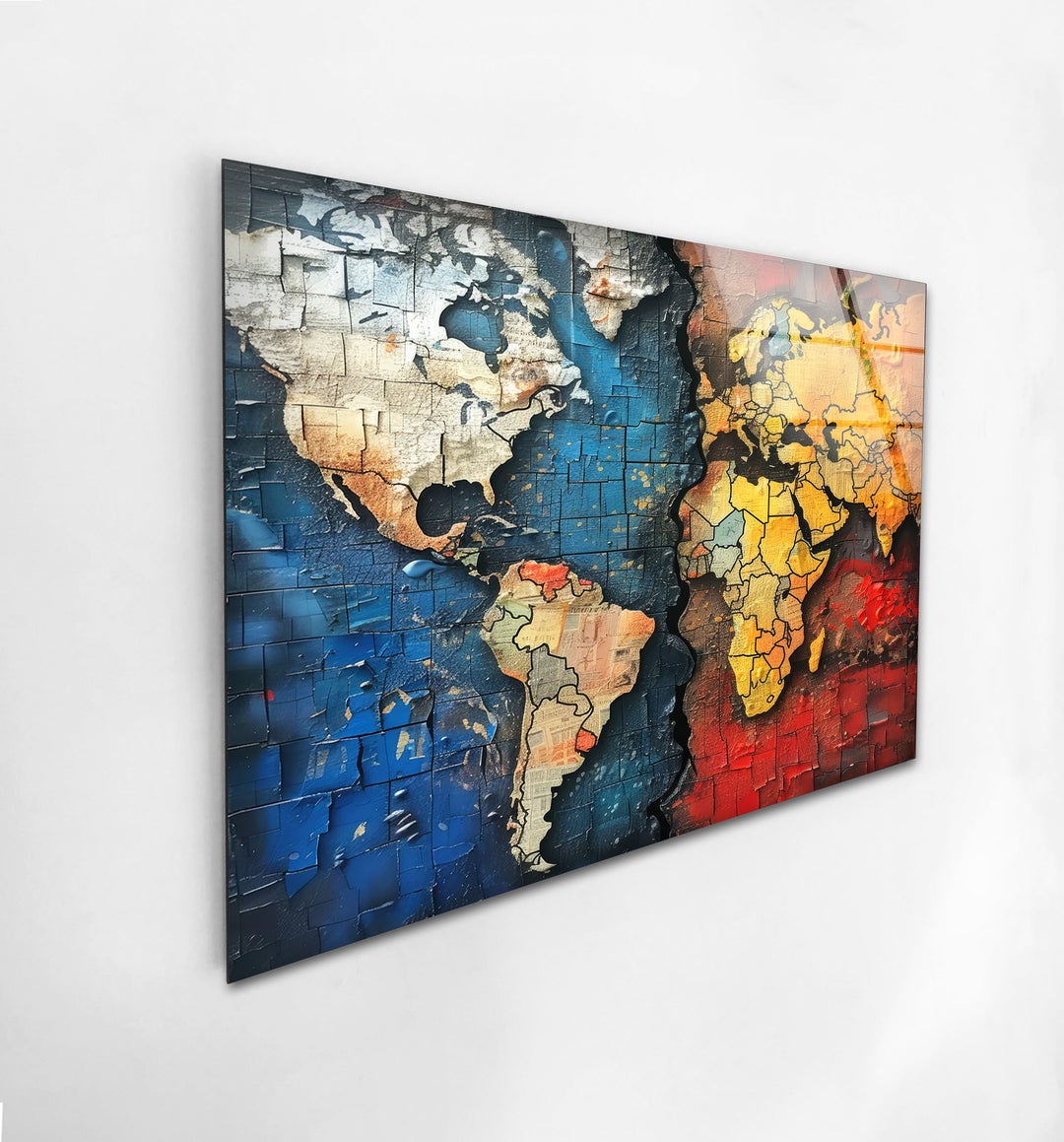 Blue World Map Glass Wall Art & Cool Home Decor