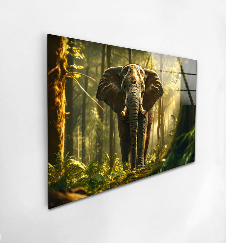 Elephant in The Forest Glass Wall Art glass art painting, glass art for the Wall