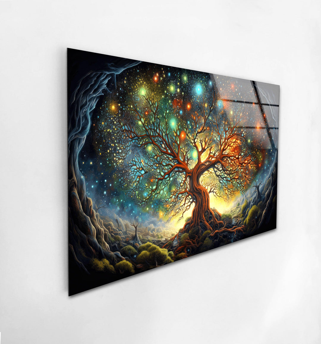 Tree With Stars Painting Glass Wall Art,  glass art painting, glass art for the Wall