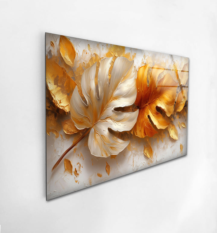 Golden Leaves Glass Wall Art, art glass wall art, glass wall art pictures