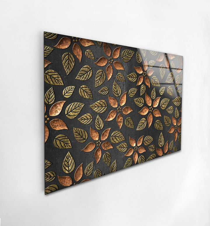 Bronze Flowers Pattern Glass Wall Art, art glass wall art, glass wall art pictures