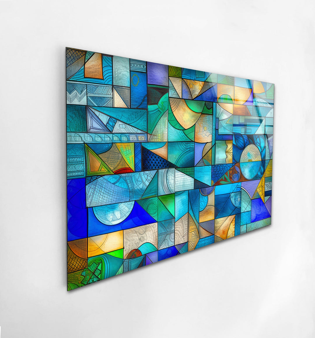 Geometric Colorful Glass Wall Art glass pictures for Wall, glass prints wall art