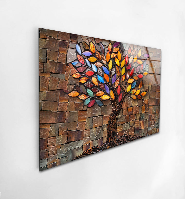 Mosaic Tree of Life Brown Glass Wall Art print picture on glass, Tempered Glass Wall Art