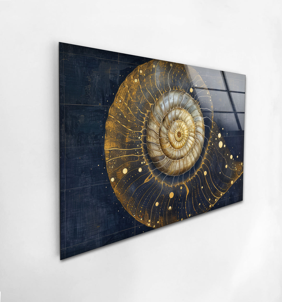 Gold Shiny Snail Shell Tempered Glass Wall Art