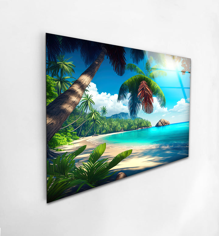 Tropical Island & Palm Trees Glass Wall Art picture on glass wall art, photos printed on glass