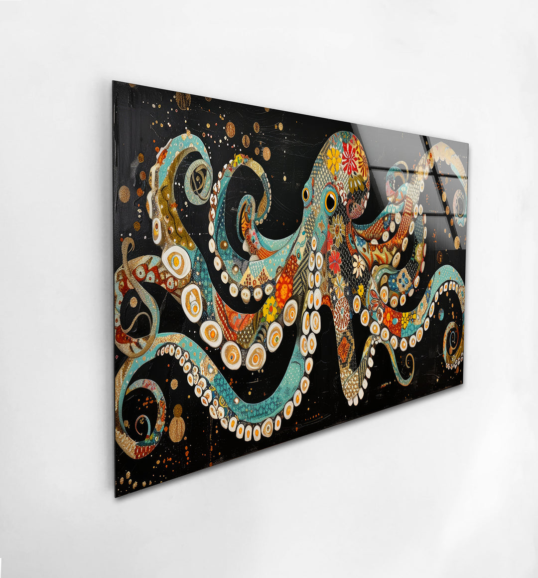 Ethnic Patterned Octopus Glass Wall Art glass image printing, glass prints from photos