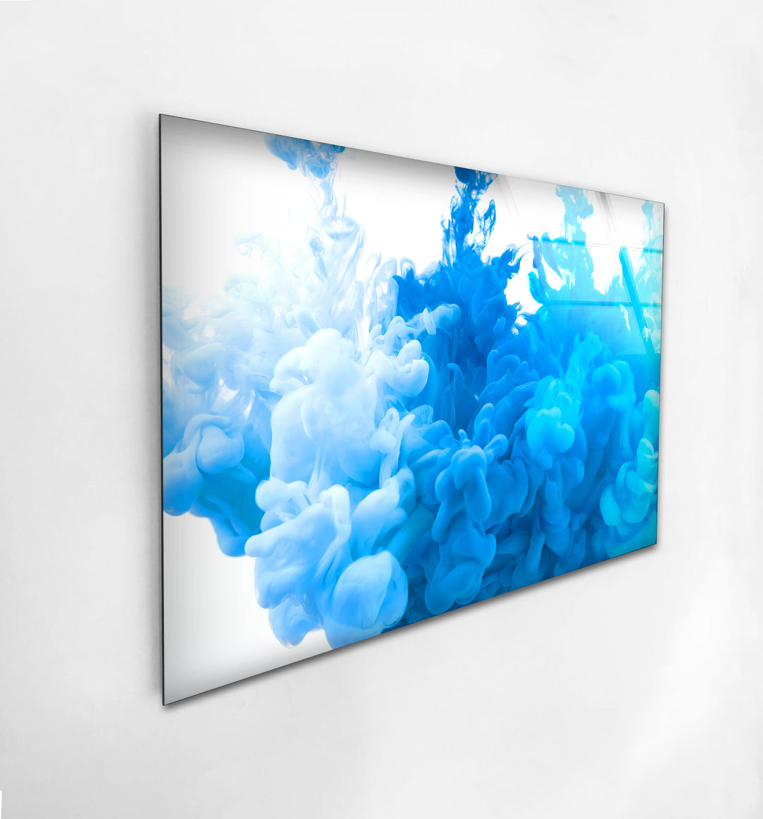 Blue & White Paint Splash Glass Wall Art, Glass Printing Wall Art, Print photos on glass