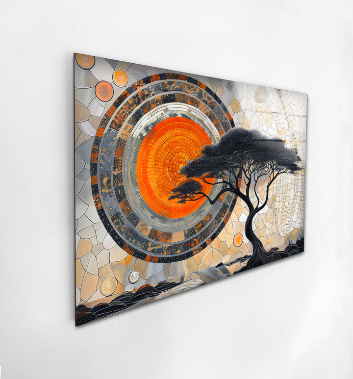 Mosaic Design and Old Tree Tempered Glass Wall Art 