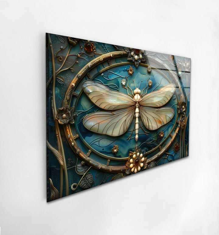 Vintage Dragonfly Glass Wall Art picture on glass wall art, photos printed on glass