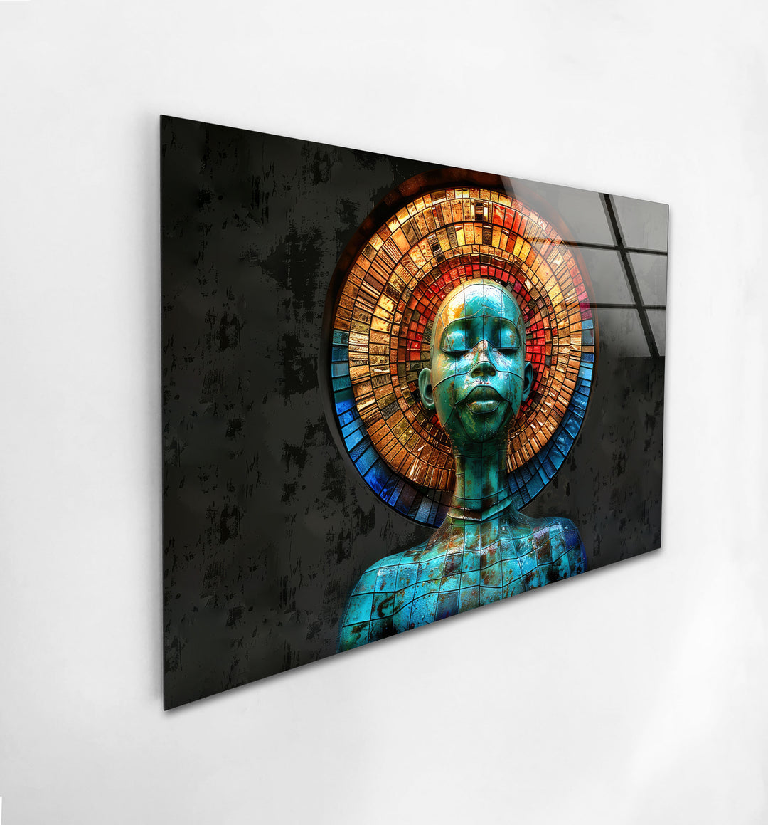 Colorful Mosaic Head Glass Wall Art