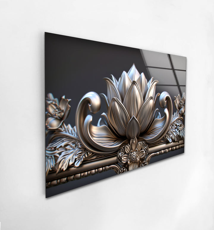 Silver Flower Glass Wall Art, glass image printing, glass prints from photos