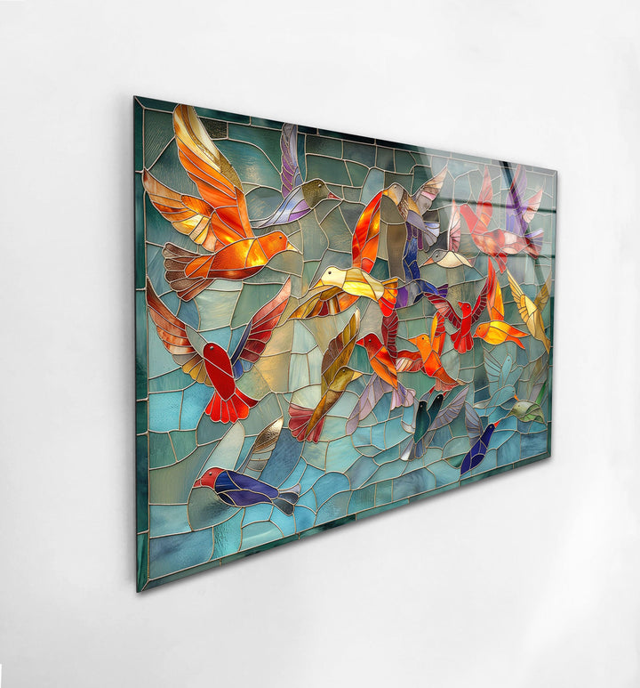 Mosaic Birds Glass Wall Art custom glass photo prints, large glass prints