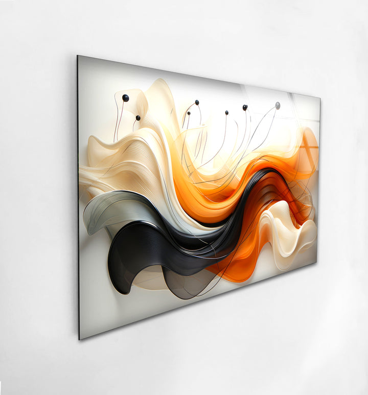 Abstract Orange & Black Wave Glass Wall Art glass image printing, glass prints from photos