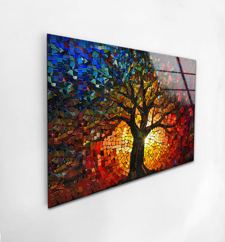 Life of Tree Red & Blue Glass Wall Art art glass wall art, glass wall art pictures