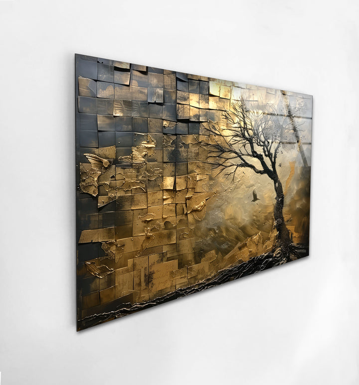 Faded Forest Golden Abstract Tempered Glass Wall Art - MyPhotoStation