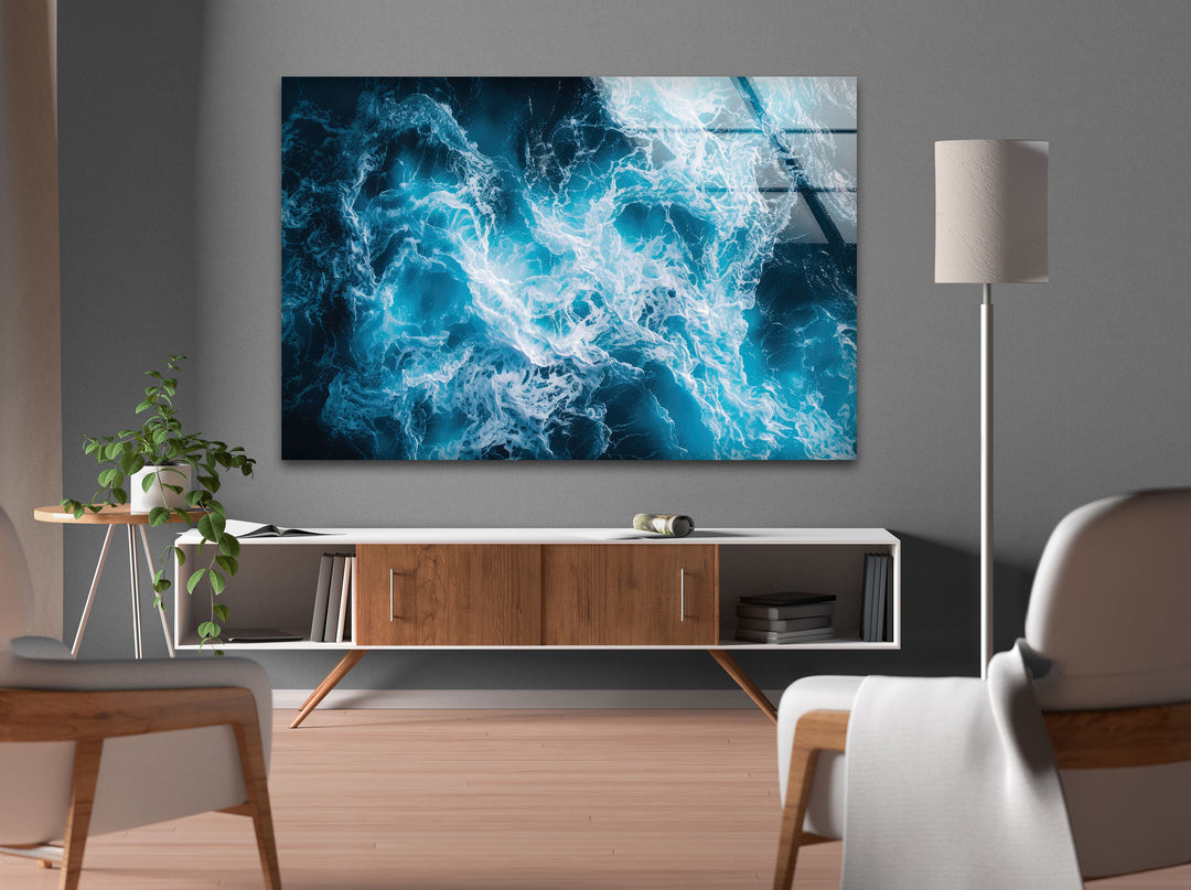 Abstract Blue Water Splash Glass Wall Art large glass photo prints, glass wall photos