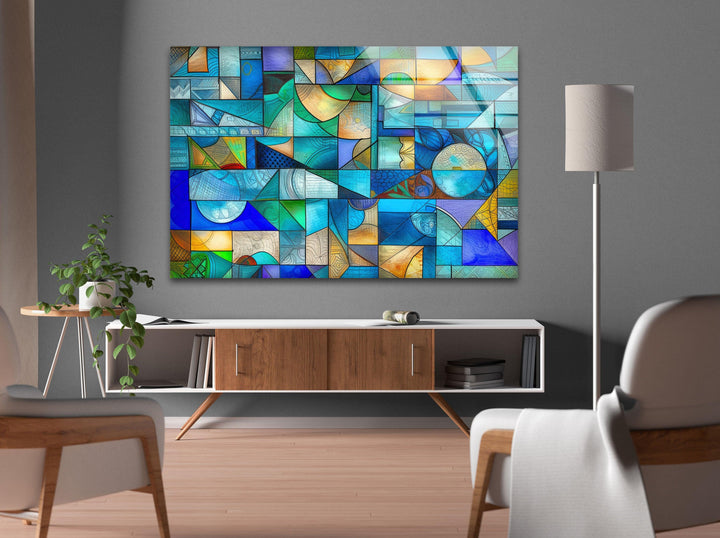 Geometric Colorful Glass Wall Art print on glass, glass printed photos