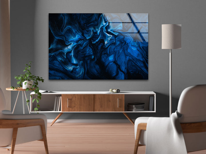 Vivid Dark Blue Abstract Glass Wall Art, glass pictures for Wall, glass prints wall art 