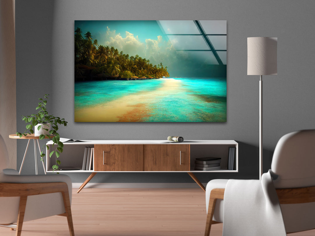 Tropical Island & Palm Tree Glass Wall Art picture on glass wall art, photos printed on glass