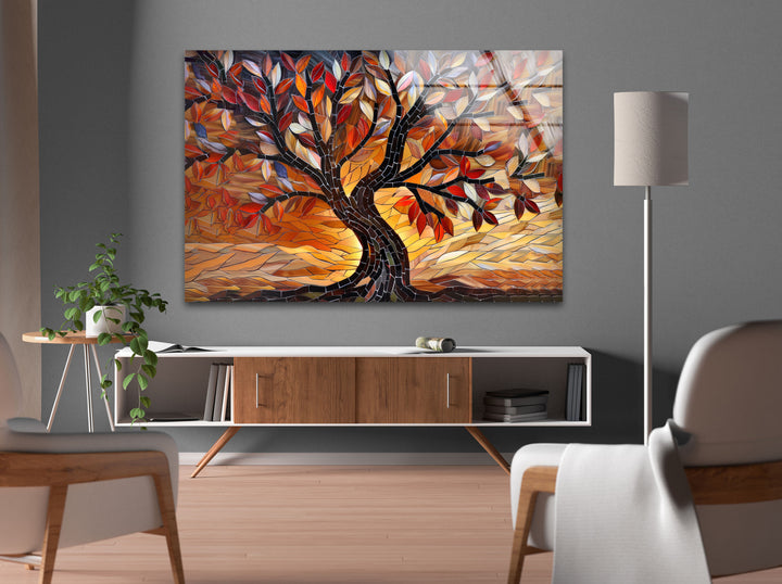 Tree of Life Orange Glass Wall Art print on glass, glass printed photos