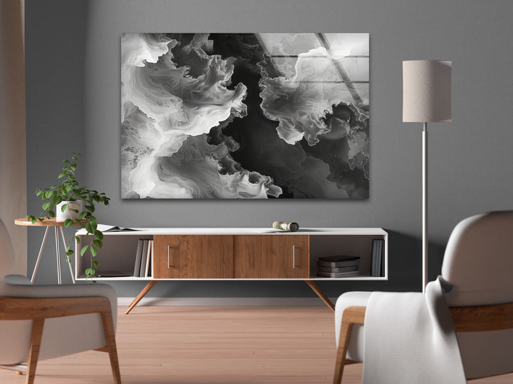 Black & White Abstract Wave Glass Wall Art custom glass pictures, glass art prints