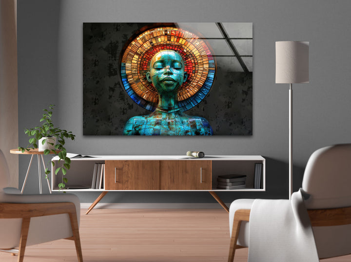 Colorful Mosaic Head Glass Wall Art