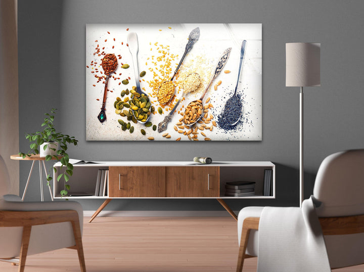 Spoons with Spices Glass Wall Art, glass photo prints, glass picture prints