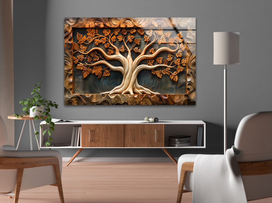 Carved Wood Tree Glass Wall Art glass wall decor, glass wall art decor