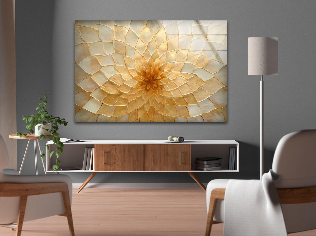 Stained Gold Flower Glass Wall Art picture on glass wall art, photos printed on glass