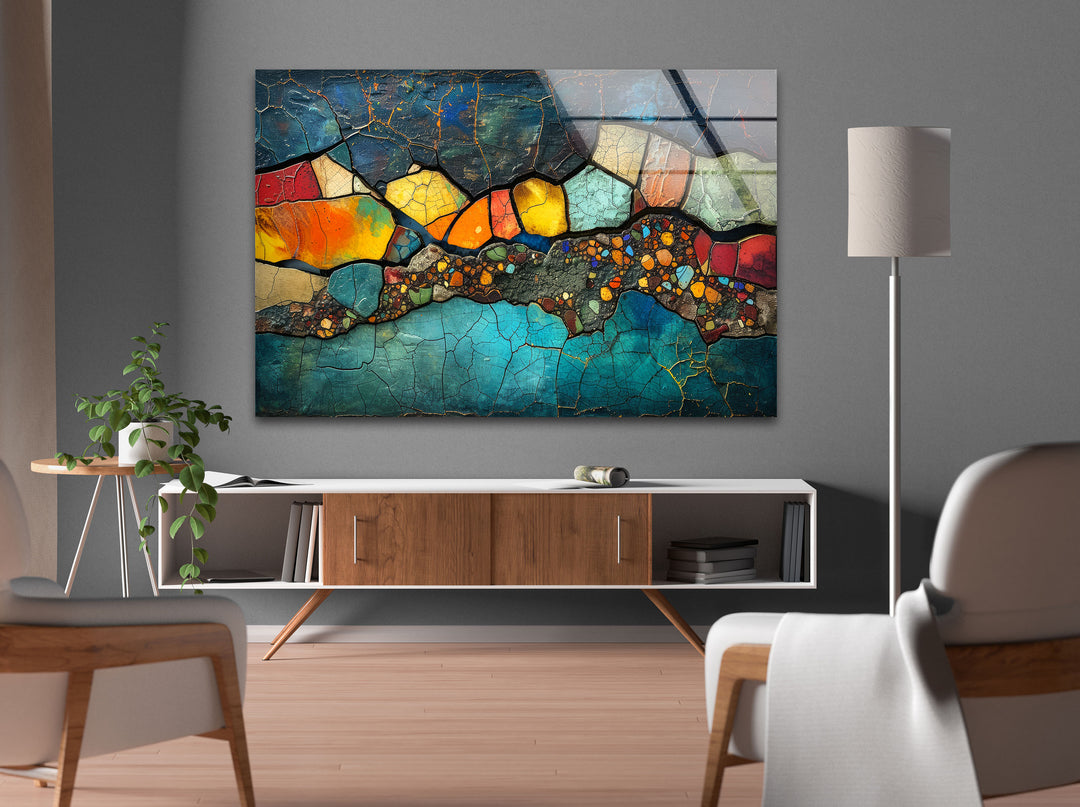 Colorful Stones Mosaic Design Glass Wall Art glass pictures for Wall, glass prints wall art
