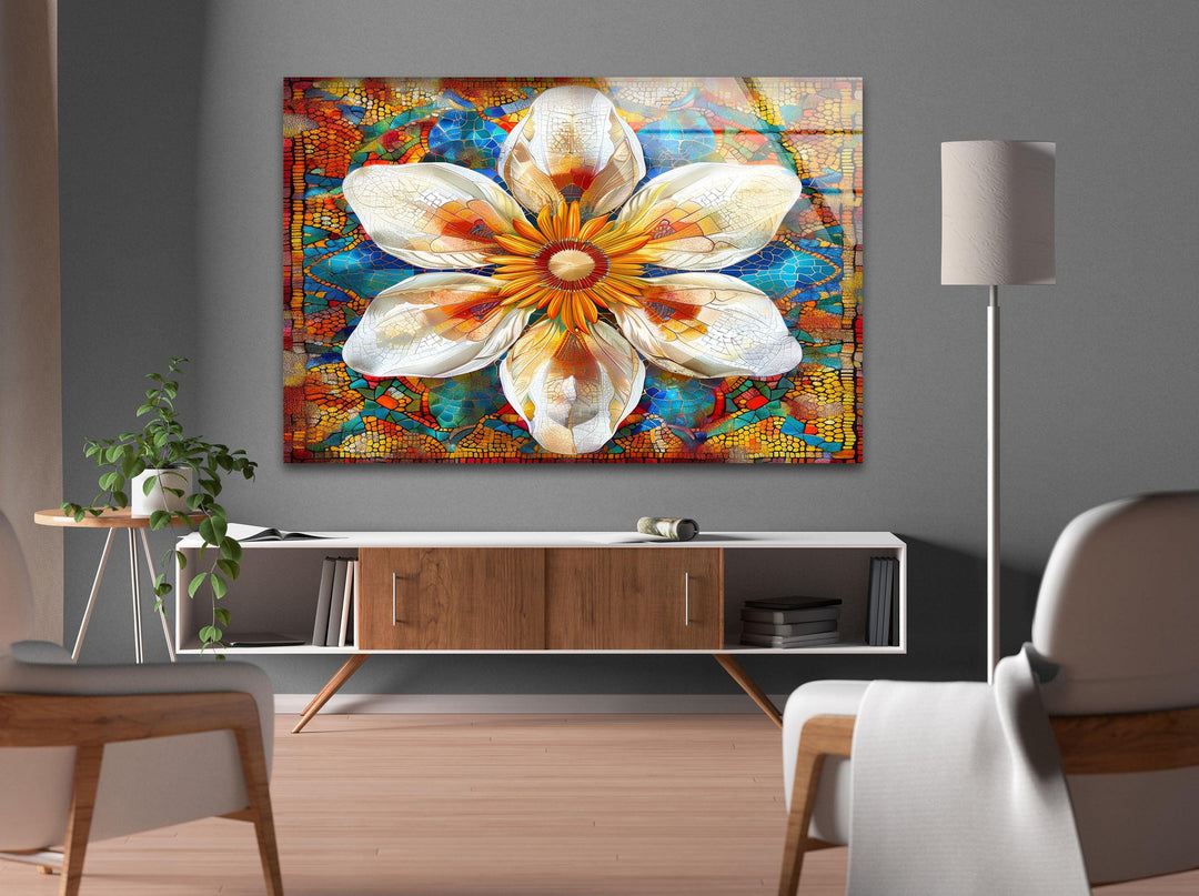 Mosaic Sunflower Glass Wall Art, glass photo prints, glass picture prints