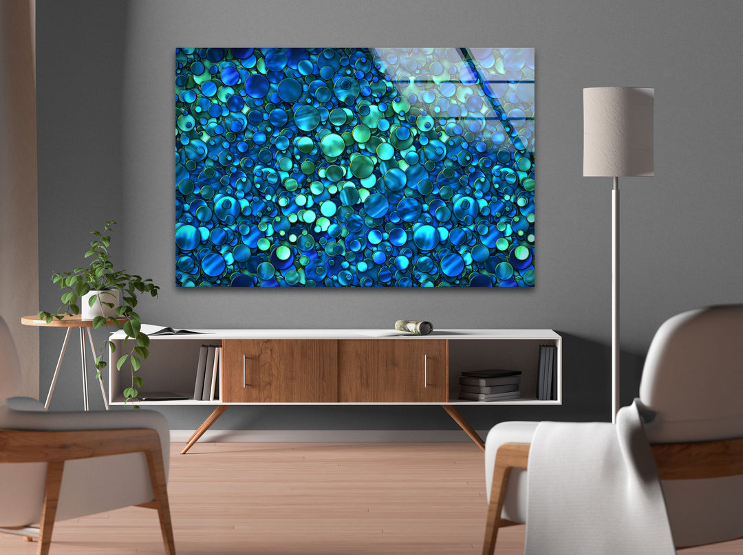 Abstract Blue Circles Glass Wall Art, glass wall art decor, glass art prints