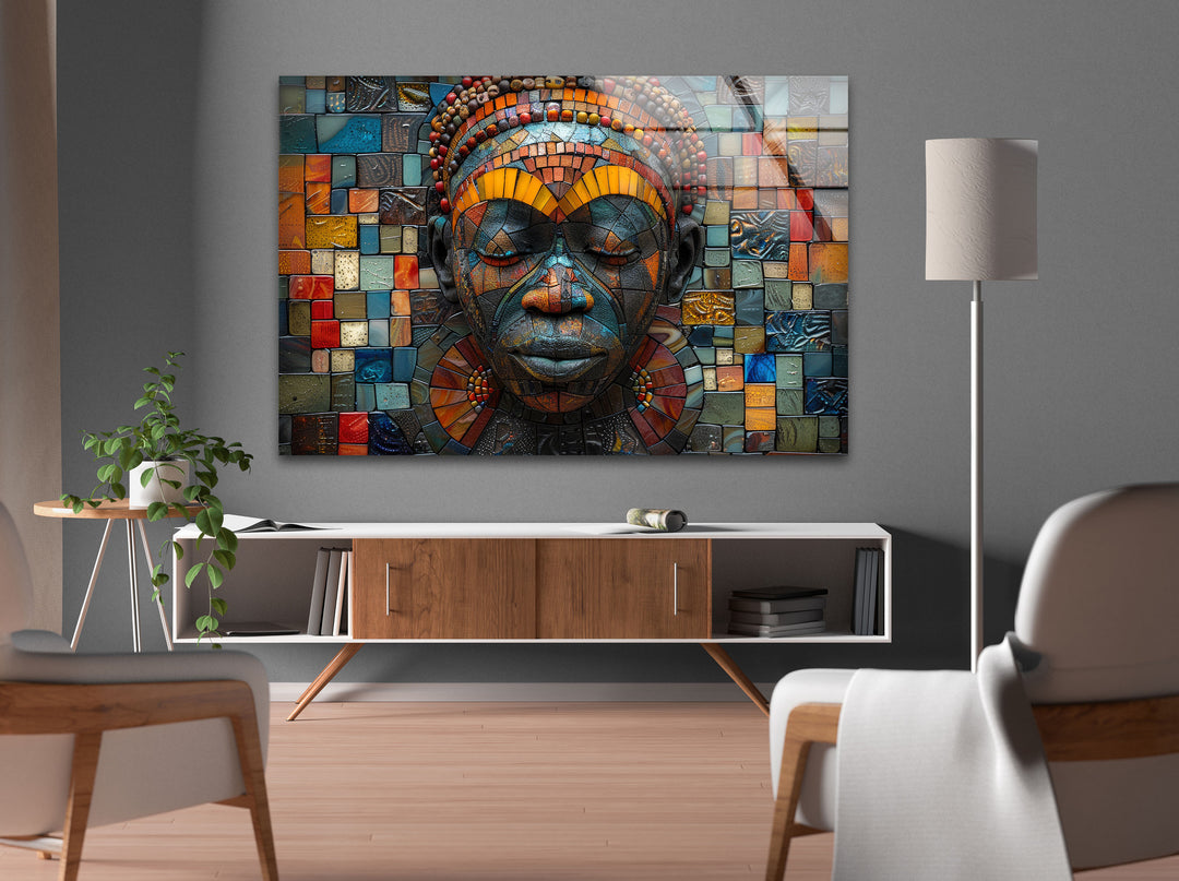 Colorful Mosaic Head Glass Art Painting & Cool Wall Art