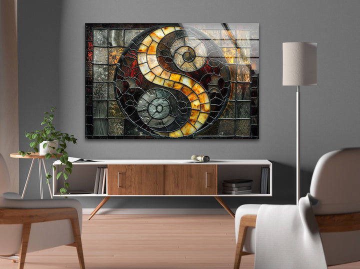 Stained Yin-Yang Glass Wall Art picture on glass wall art, photos printed on glass