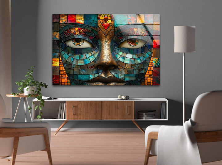 Mosaic Face with Colorful Eyes Cool Abstract Art & Glass Wall Decor