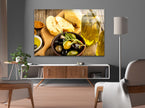 Olives And Bread Glass Wall Art, glass pictures for Wall, glass prints wall art