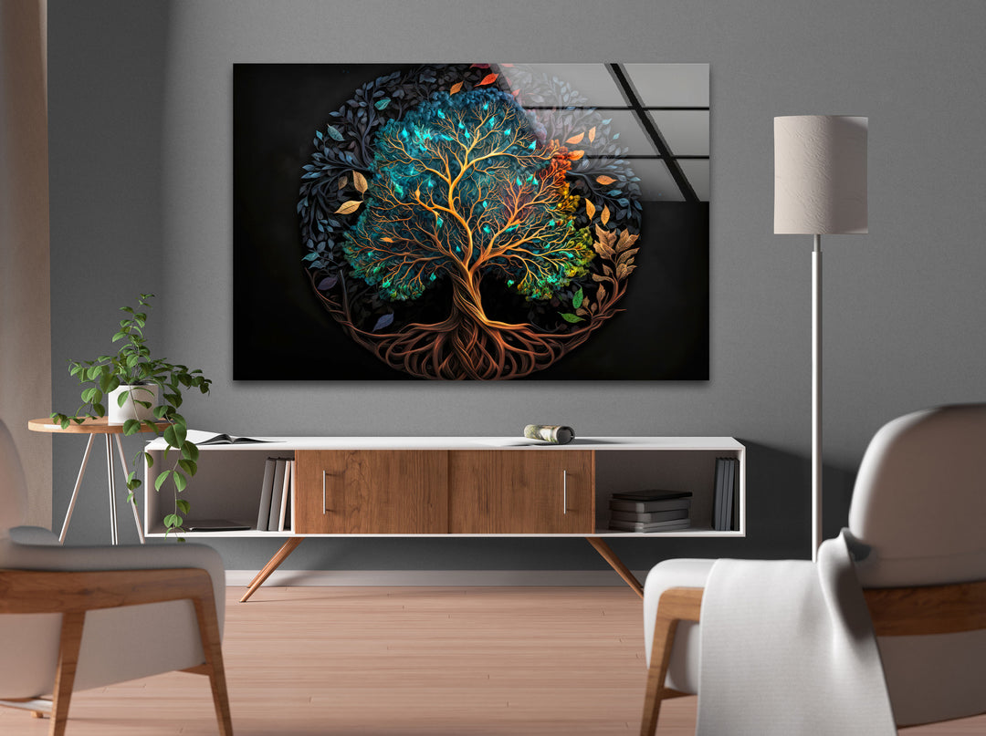 Yggdrasil World Tree of Life Glass Wall Art, custom glass pictures, glass art prints
